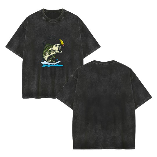 Animal Bass Fishing Double Sided Mineral Wash T Shirts
