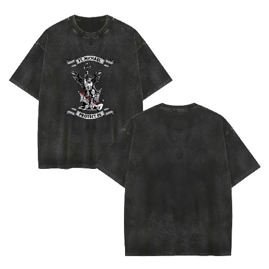 Archangel Saint Michael Protect Us Defend Us Double Sided Mineral Wash T Shirts