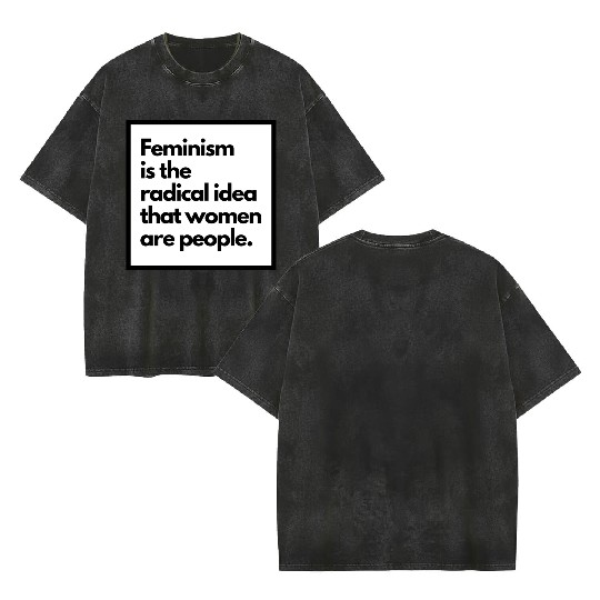 Feminism solid back sticker Double Sided Mineral Wash T Shirts