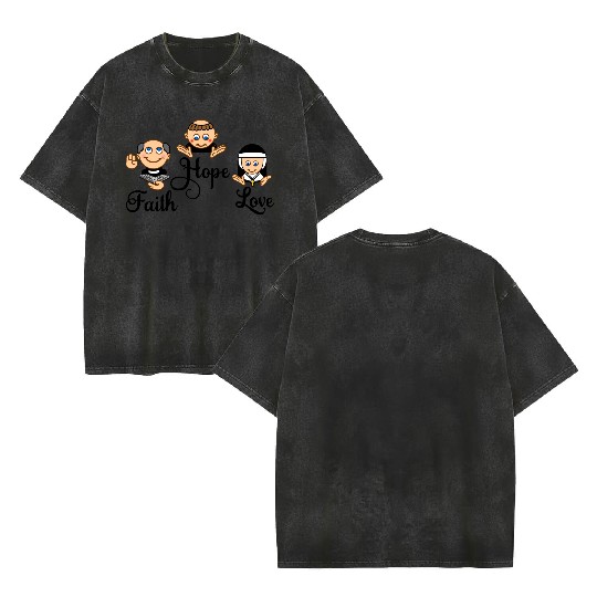 Faith Hope Love with nun, pastor and monk Double Sided Mineral Wash T Shirts