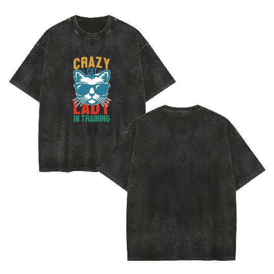 Crazy cat lady Double Sided Mineral Wash T Shirts