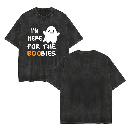 I'm Here For the Boobies Funny Baby Halloween Double Sided Mineral Wash T Shirts