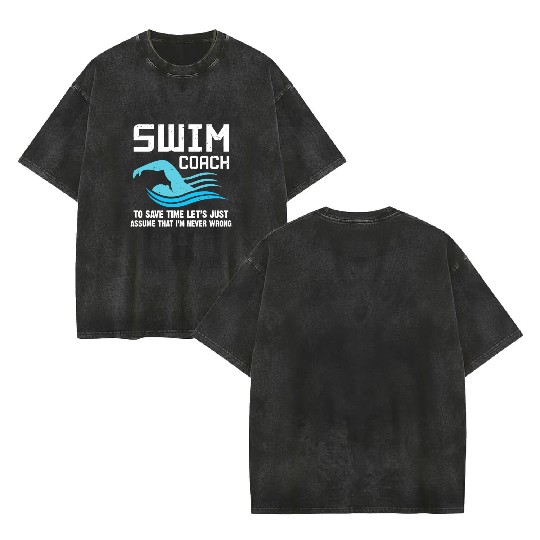 Swim Teacher Gifts Swimming Coach Double Sided Mineral Wash T Shirts