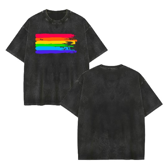 Gay Pride Flag Double Sided Mineral Wash T Shirts