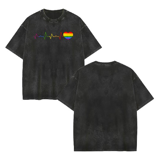 Colorful LGBTQ Flag Heart Lesbian Gay Pride Double Sided Mineral Wash T Shirts