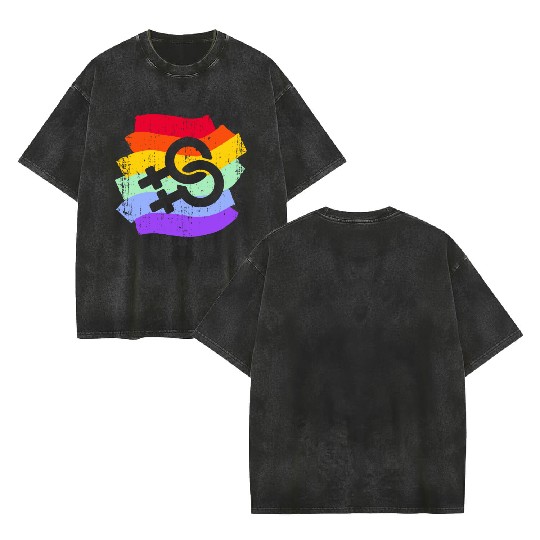 LGBT LGBTQ Rainbow Flag Women Double Sided Mineral Wash T Shirts