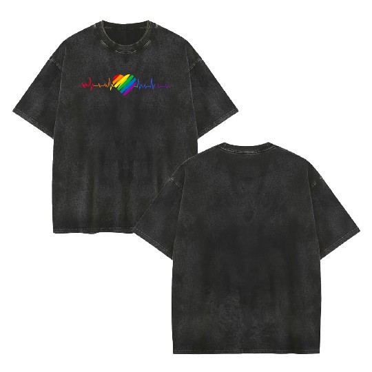 LGBTQ Flag Heart Colorful Lesbian Gay Pride Double Sided Mineral Wash T Shirts