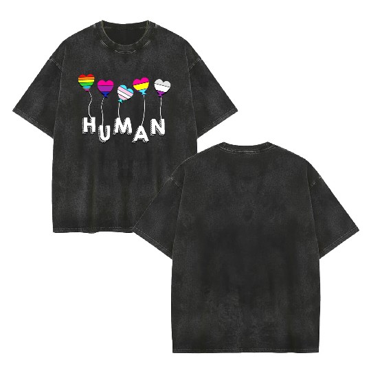 Human - Gay Lesbian Bisexual Transgender Pansexual Double Sided Mineral Wash T Shirts