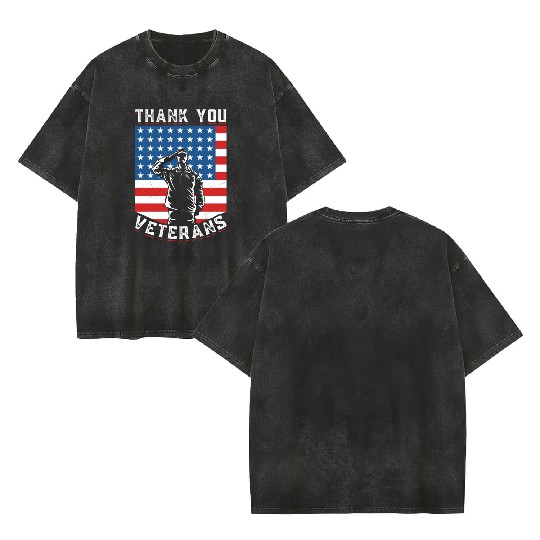 Veterans Day Patriotic Soldiers American Flag US Double Sided Mineral Wash T Shirts