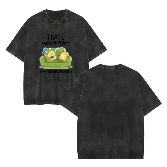 Toad Frog Drinking Coffee I Hate Morning People Double Sided Mineral Wash T Shirts