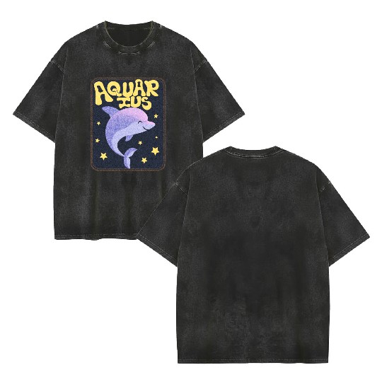 Aquarius Sign Animal Double Sided Mineral Wash T Shirts