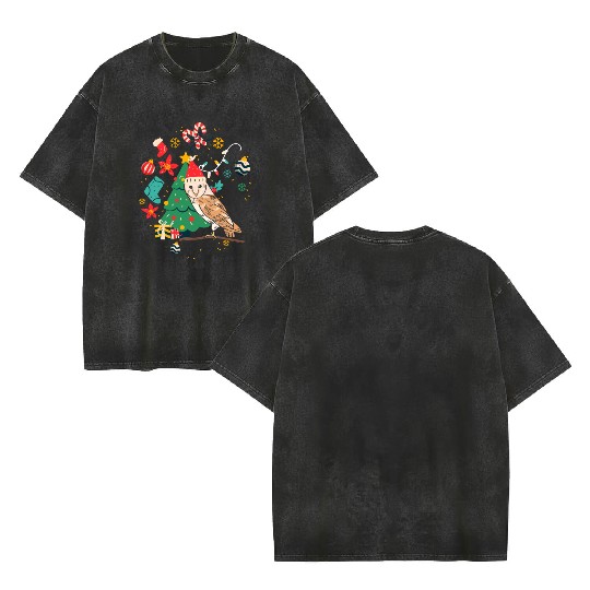 Ugly Christmas Owl Double Sided Mineral Wash T Shirts