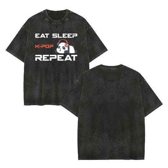 eat sleep k-pop, k pop music, korean pop music Double Sided Mineral Wash T Shirts
