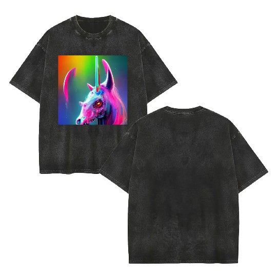 Heavy metal rainbow ultra unicorn Double Sided Mineral Wash T Shirts