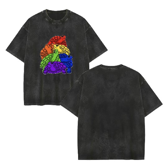 Turtle Stack LGBTQ Gay Pride Rainbow Flag LGBT Double Sided Mineral Wash T Shirts