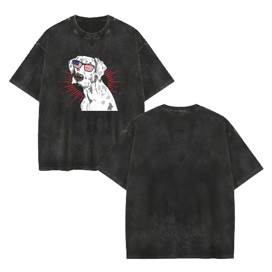 Dalmatian Dog Lover 4th of July Double Sided Mineral Wash T Shirts