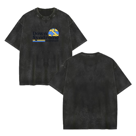 Down Syndrome Awareness Retro Sunset Yellow Blue Double Sided Mineral Wash T Shirts