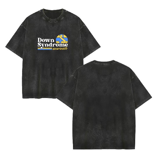 Down Syndrome Awareness Retro Sunset Yellow Blue Double Sided Mineral Wash T Shirts