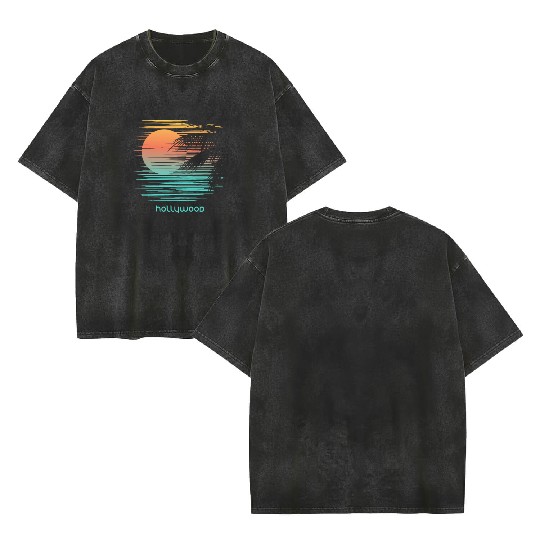 Artistic Hollywood California Palm Tree Vacation Double Sided Mineral Wash T Shirts