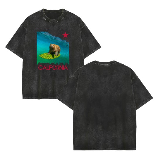 SURFING BEAR , on california Double Sided Mineral Wash T Shirts
