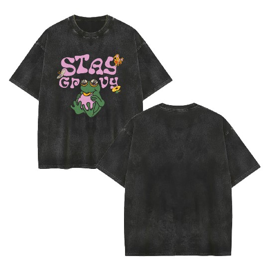Stay Grvy - Pink Dark Green Typecentric Double Sided Mineral Wash T Shirts