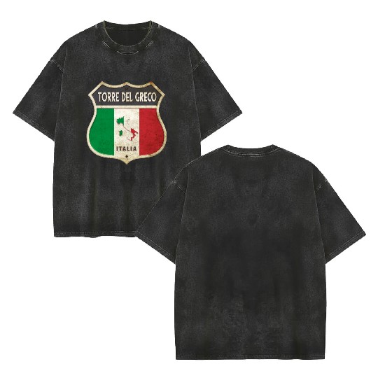 Torre del Greco Italy coat of arms flags design Double Sided Mineral Wash T Shirts