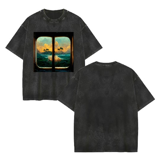 Paradise island painting Double Sided Mineral Wash T Shirts