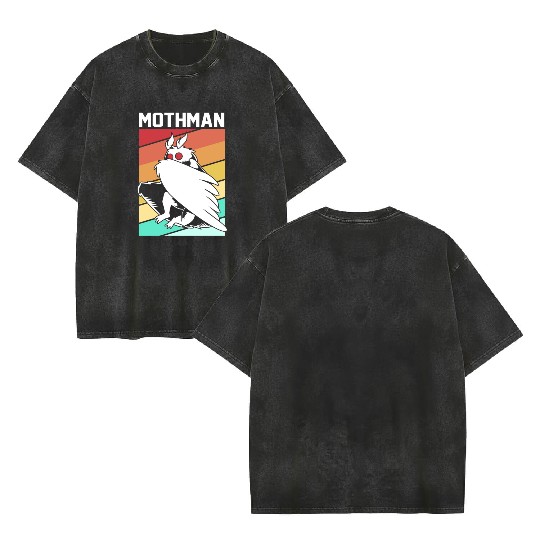 Retro Mothman Cryptid 80s Vintage Mothman Double Sided Mineral Wash T Shirts