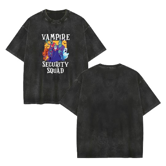 Vampire Security Squad Funny Easy Halloween Costum Double Sided Mineral Wash T Shirts