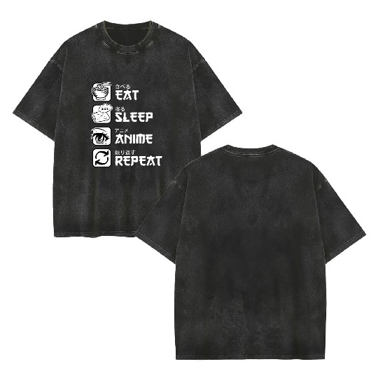 Eat Sleep Anime Repeat Japan Manga Double Sided Mineral Wash T Shirts