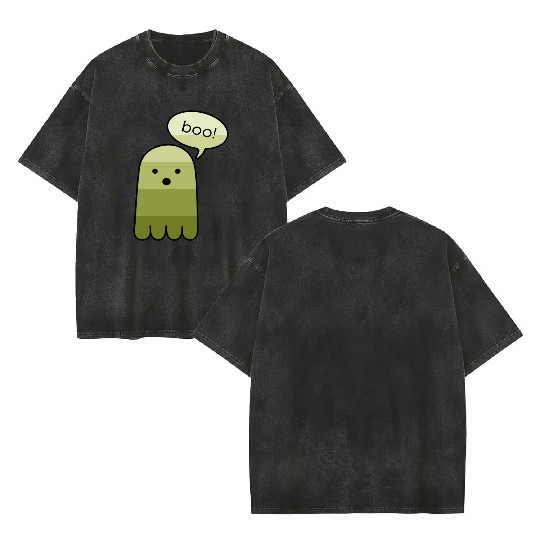 Olive Green Boo Ghost Halloween Double Sided Mineral Wash T Shirts