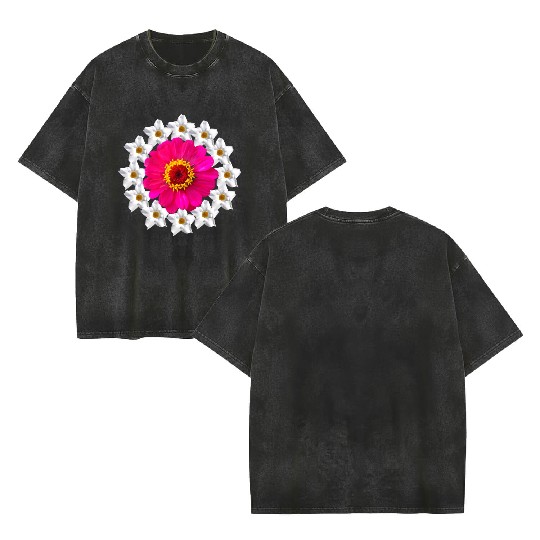 zinnia blossom blooming flower bloom flowerpattern Double Sided Mineral Wash T Shirts