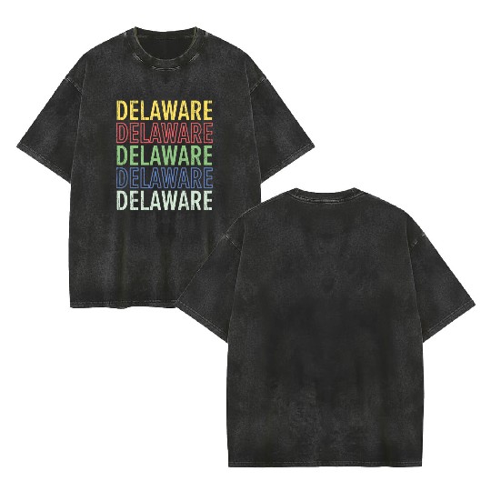 Delaware State USA America United States Double Sided Mineral Wash T Shirts