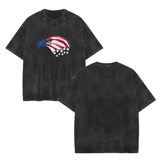 Bald Eagle US Flag Colors Patriotic 4th Of July Double Sided Mineral Wash T Shirts