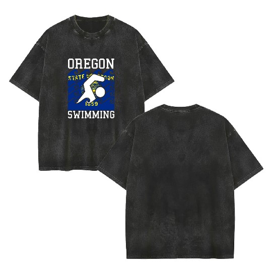 Oregon Flag Swimming Team Pacific Swim Swimmer US Double Sided Mineral Wash T Shirts