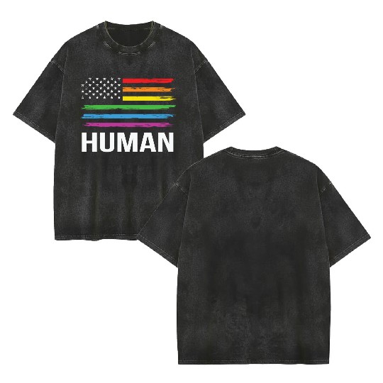 LBGT Flag Gay Pride Human Vintage Rainbow Double Sided Mineral Wash T Shirts