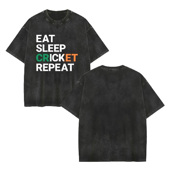 Eat Sleep Cricket Repeat Ireland Flag Sports Gift Double Sided Mineral Wash T Shirts