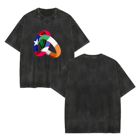 Puerto Rico Flag Ireland Ring Marriage Wedding Double Sided Mineral Wash T Shirts