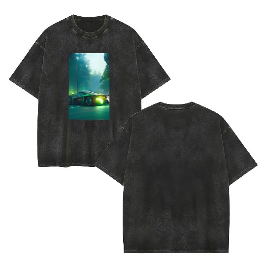Futuristic grey neon car Double Sided Mineral Wash T Shirts