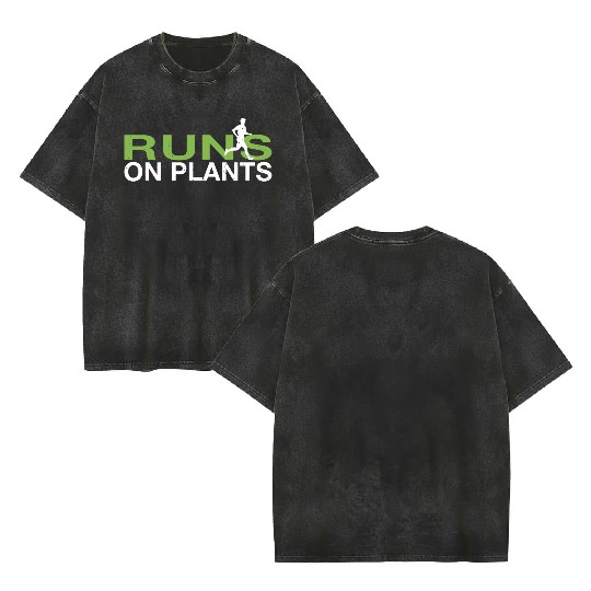 Runs On Plants Plant Based Vegan Runner Double Sided Mineral Wash T Shirts