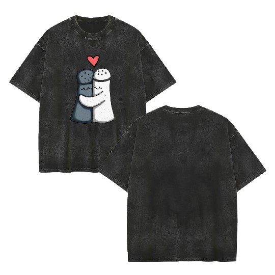 Salt and Pepper Hugging Love : Funny illustration Double Sided Mineral Wash T Shirts