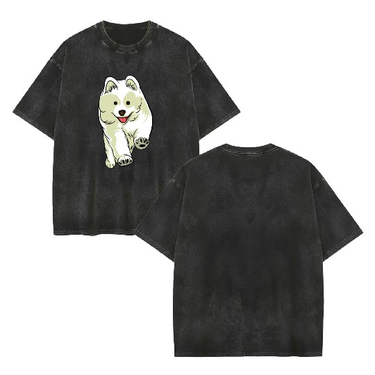 Samoyed Cute White Dog Owners Pet Lover Gift Ideas Double Sided Mineral Wash T Shirts