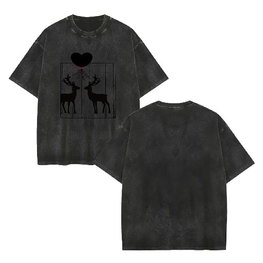Reindeer love under a mistletoe Double Sided Mineral Wash T Shirts