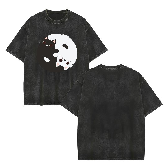 ying yang cat Double Sided Mineral Wash T Shirts