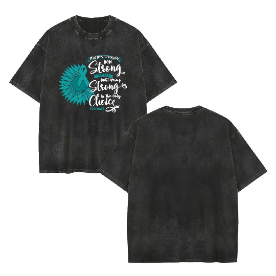 Cervical Cancer Awareness Month Teal Sunflower Double Sided Mineral Wash T Shirts