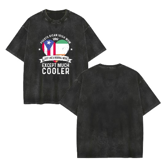 Puerto Rico Flag Ireland Mom Mothers Day Women Double Sided Mineral Wash T Shirts
