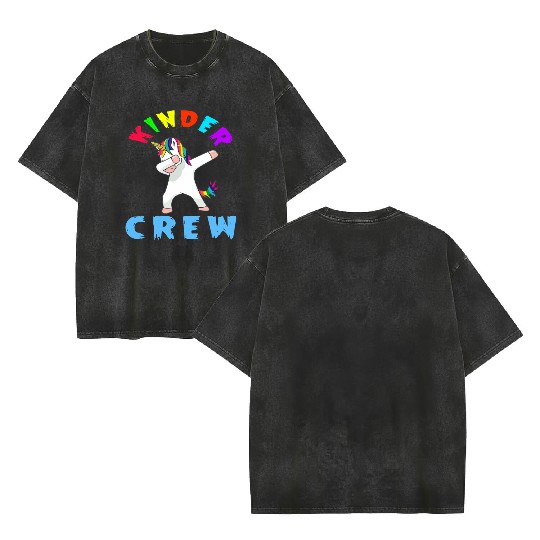 Kinder Crew Kindergarten Teacher Double Sided Mineral Wash T Shirts 1st Day