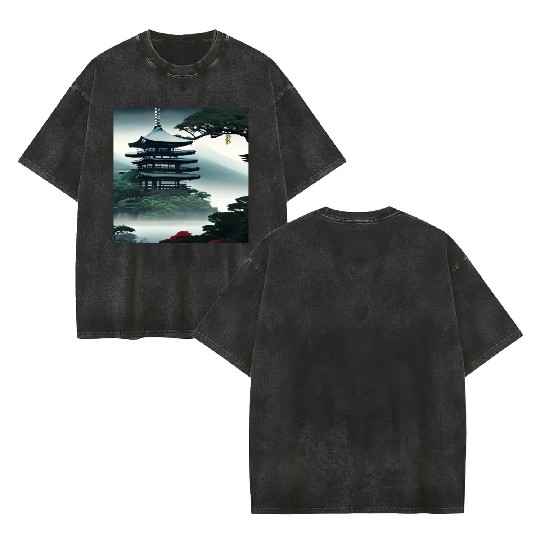 Japanese temple on the hill Double Sided Mineral Wash T Shirts