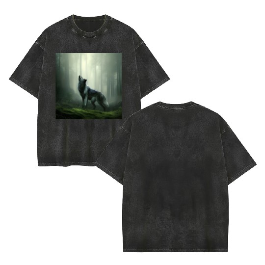 Howling wolf at midnight Double Sided Mineral Wash T Shirts