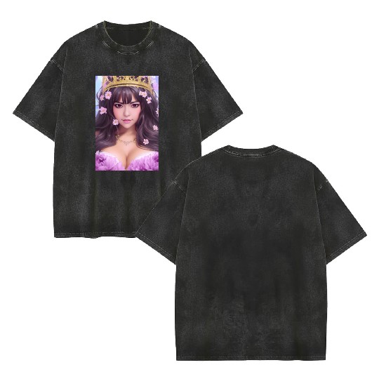 Crown and Pink flowers Double Sided Mineral Wash T Shirts
